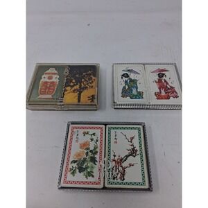 VTG Stancraft Hoyle Playing Cards Set 3 Double Decks Geisha Floral Gold Edge. W